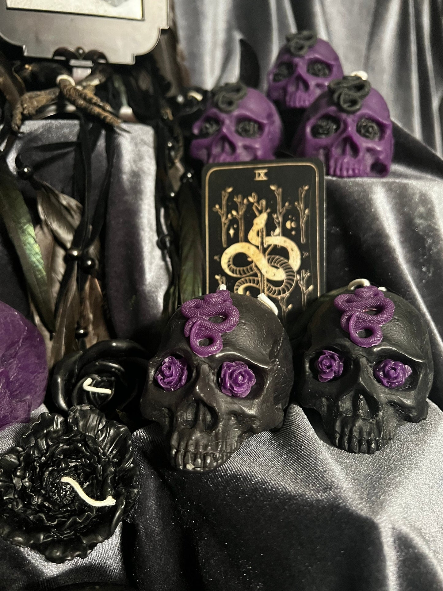 Serpent Skull Candle in Black or Purple Beeswax