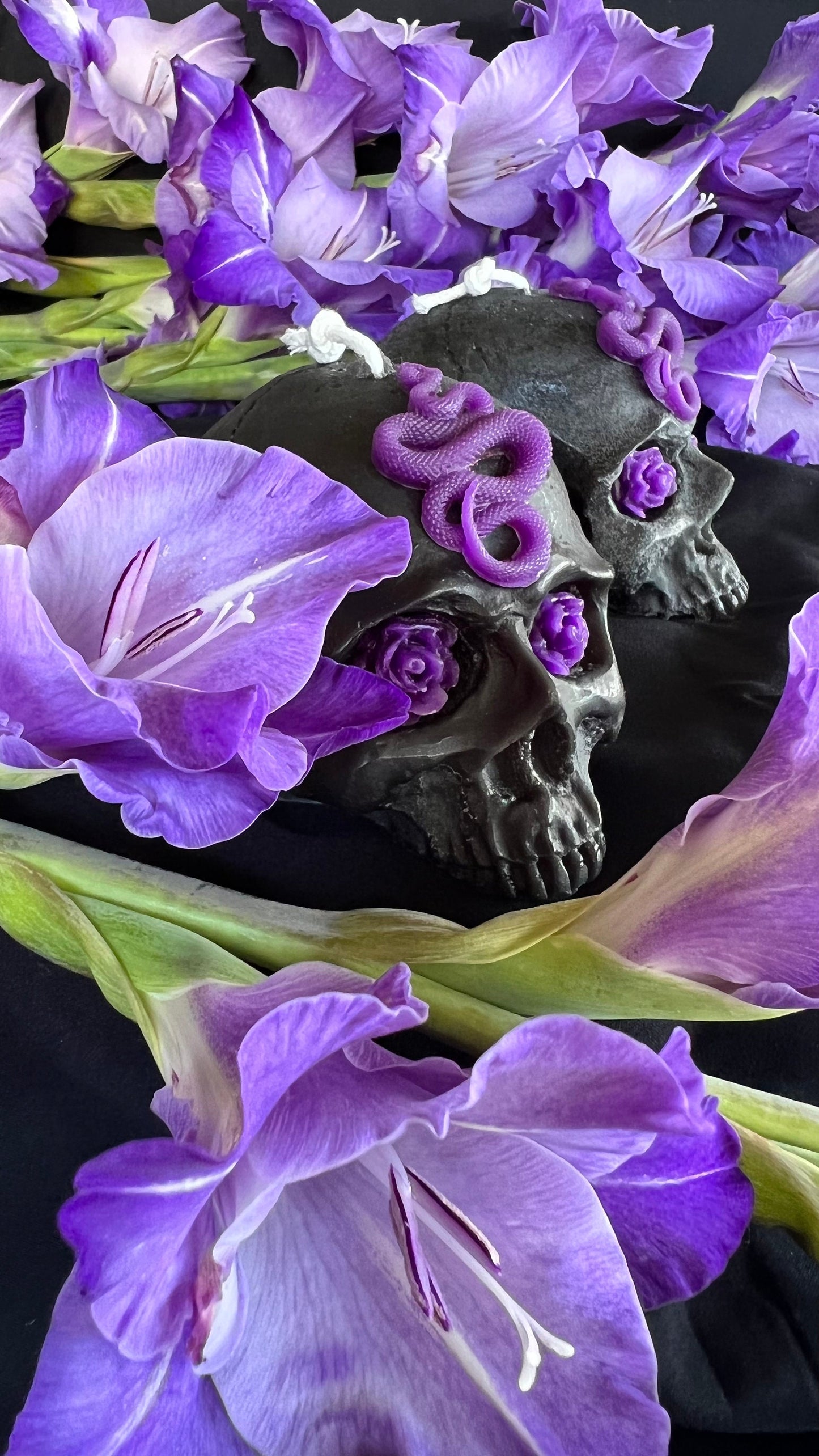 Serpent Skull Candle in Black or Purple Beeswax