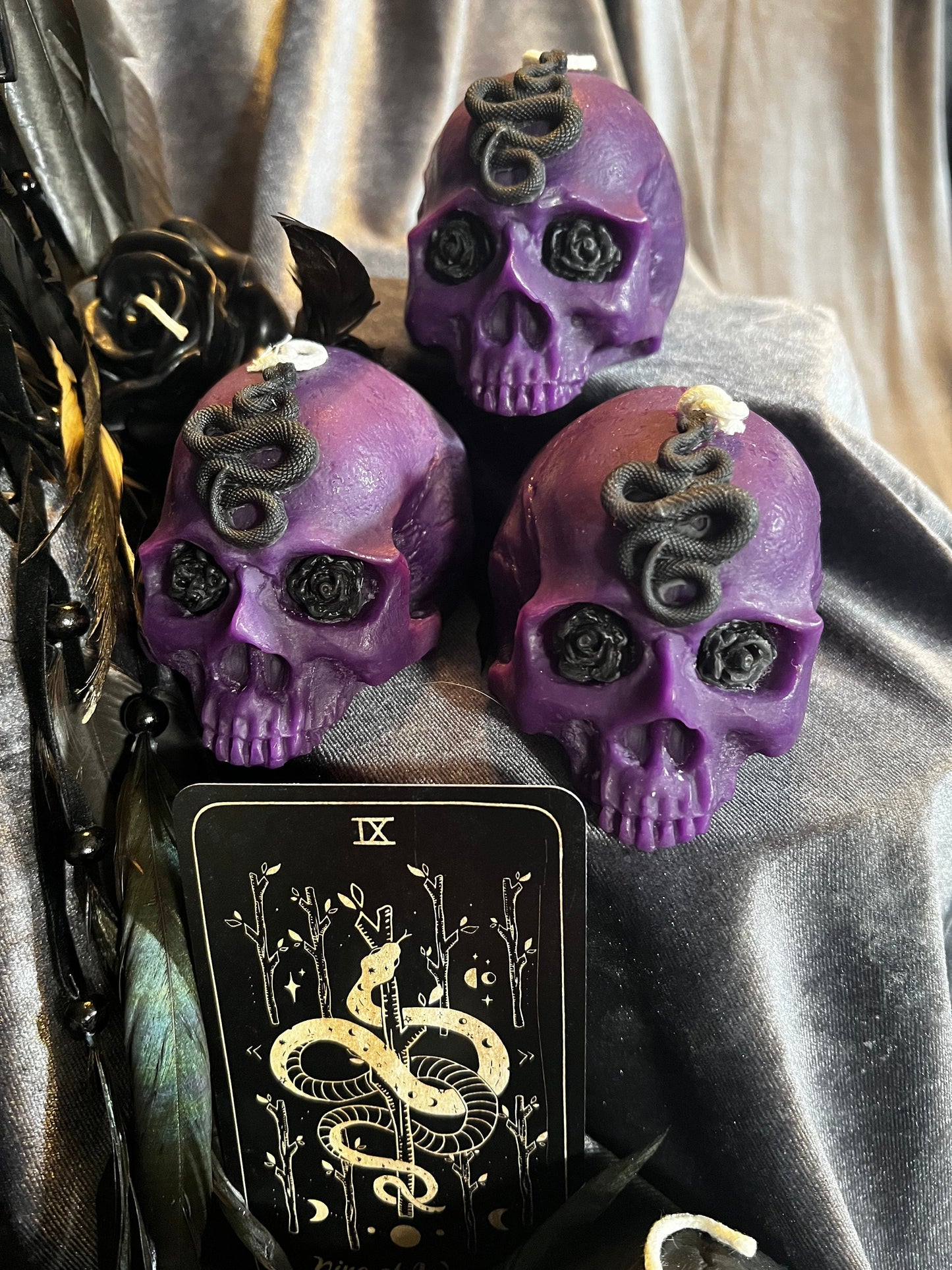 Serpent Skull Candle in Black or Purple Beeswax