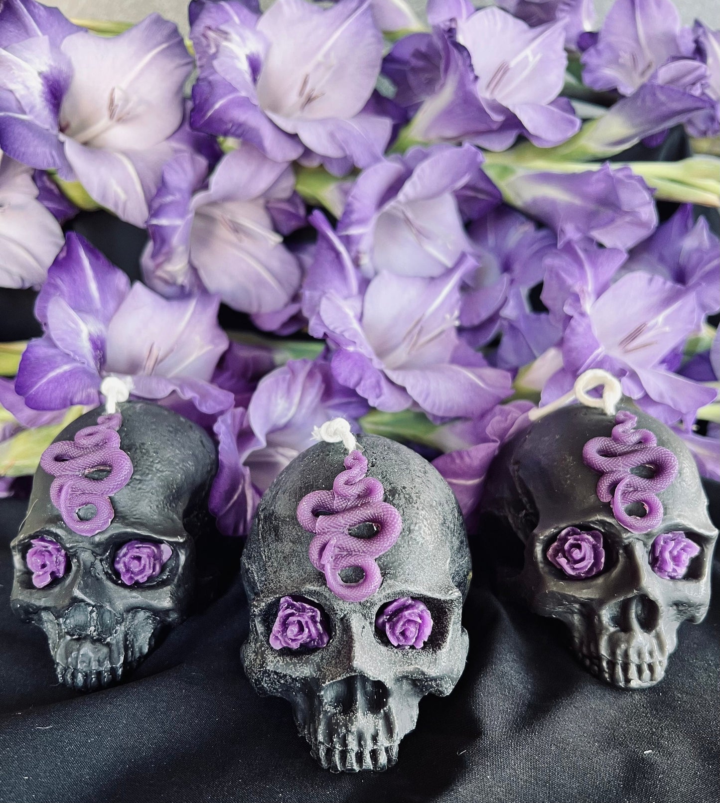 Serpent Skull Candle in Black or Purple Beeswax