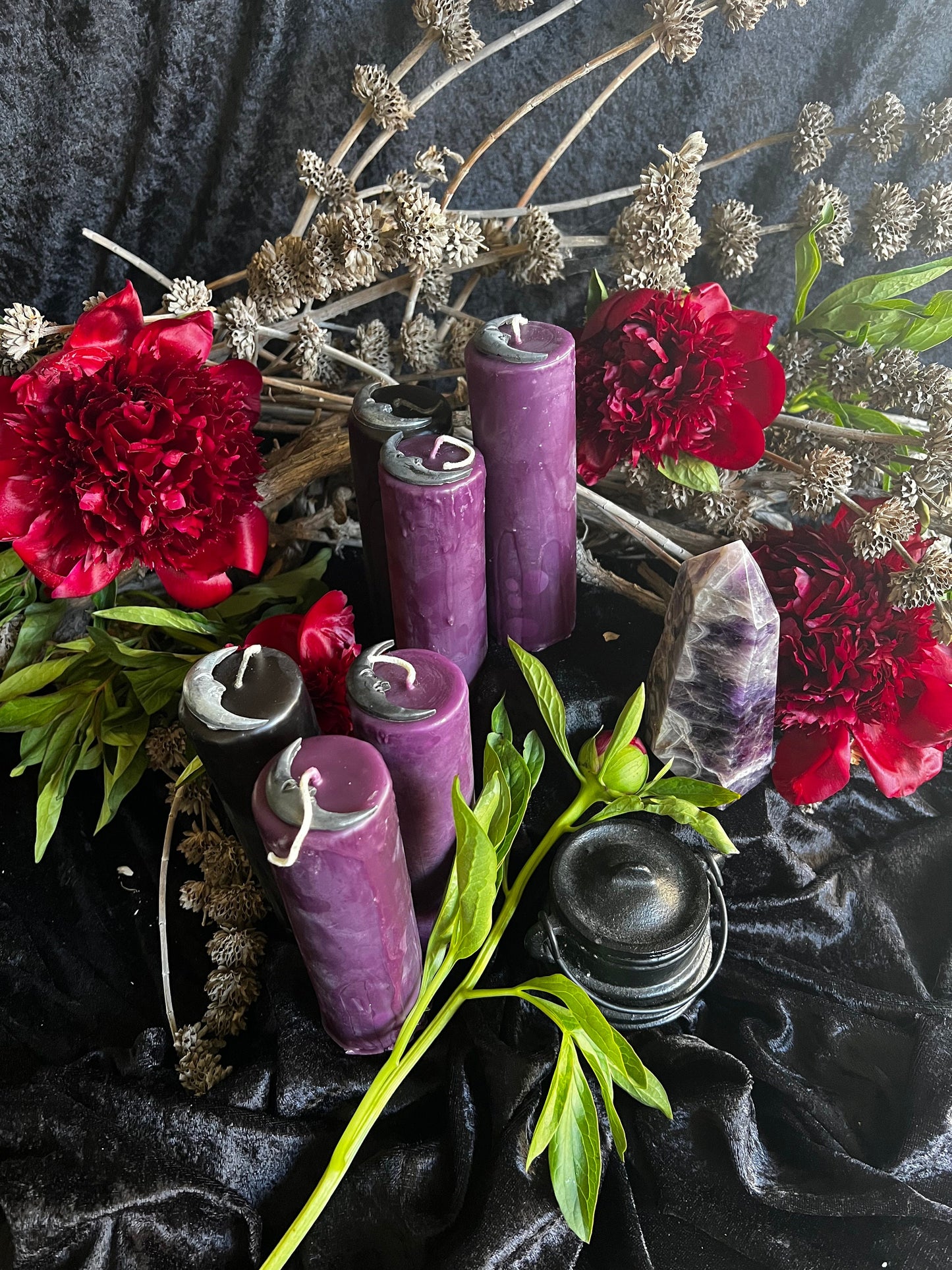 Moon Drip Pillars in Purple or Black Beeswax