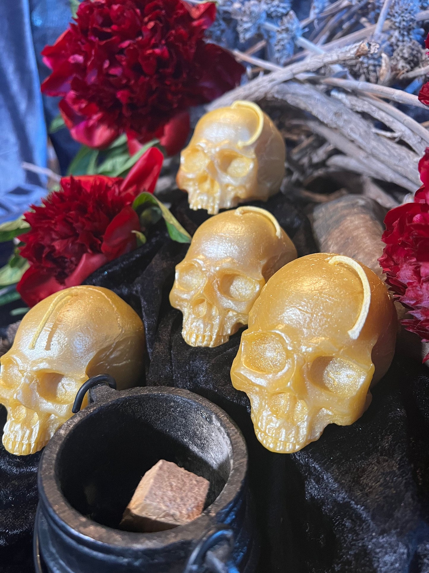 Skull Candle in Gold Beeswax