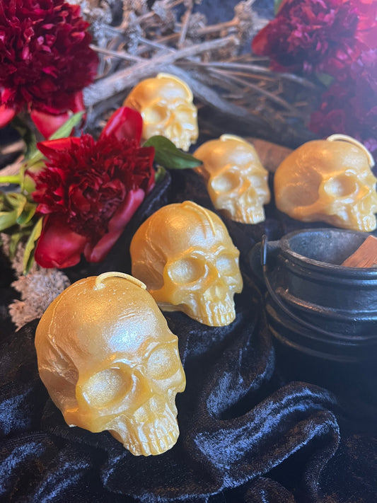 Skull Candle in Gold Beeswax