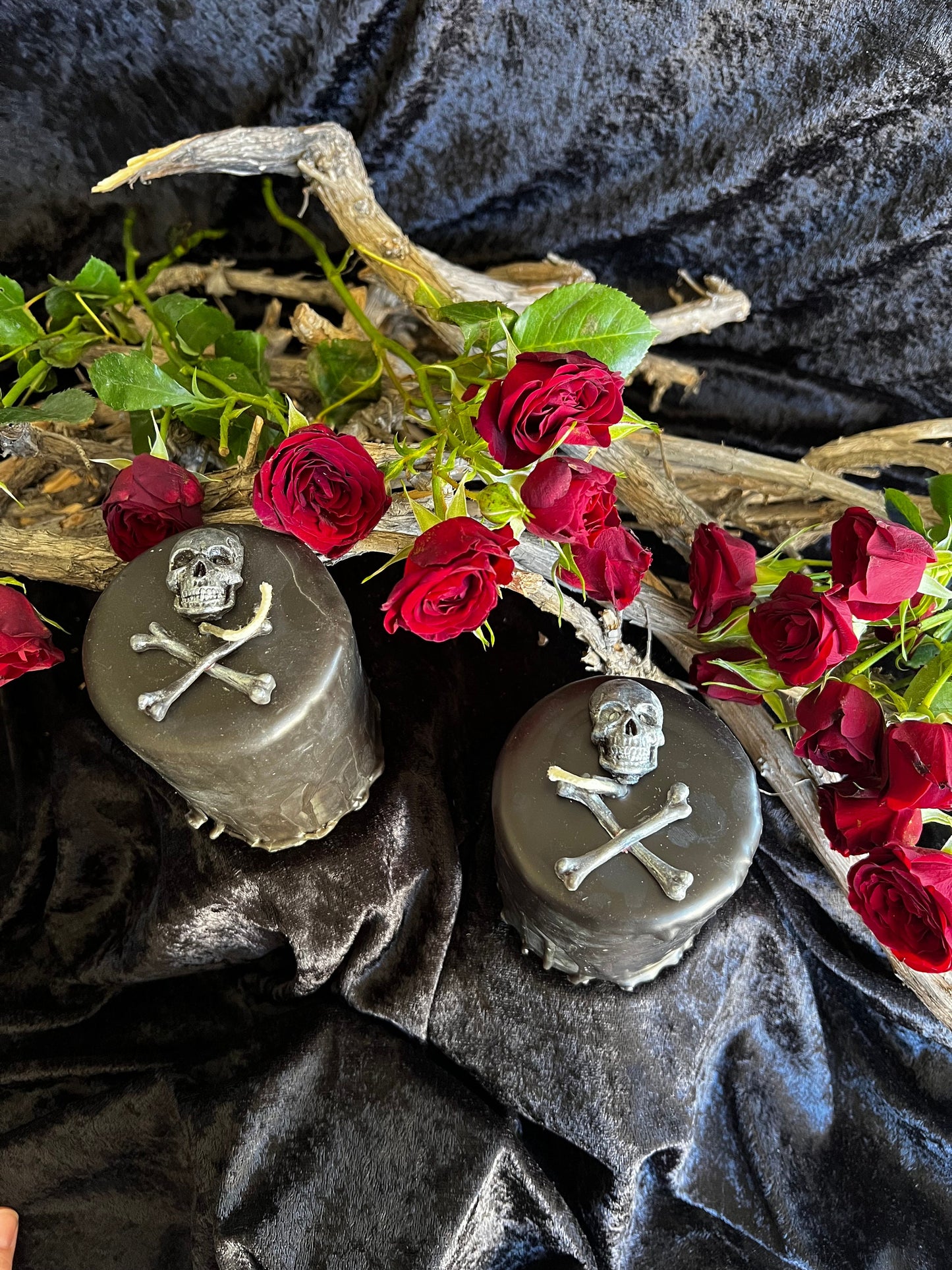 Skull and Crossbones Drip Pillar in Black Beeswax